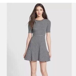 Theory Nikay Houndstooth Fit & Flare Dress Short Sleeve Stretch Size 8 Women's